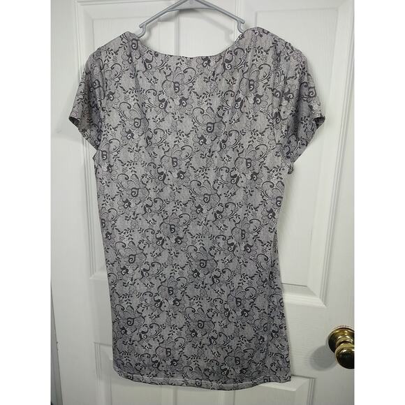BALI Woman XL Activewear Top Style 8028 Grey Floral Short Sleeve Lined - Picture 7 of 7